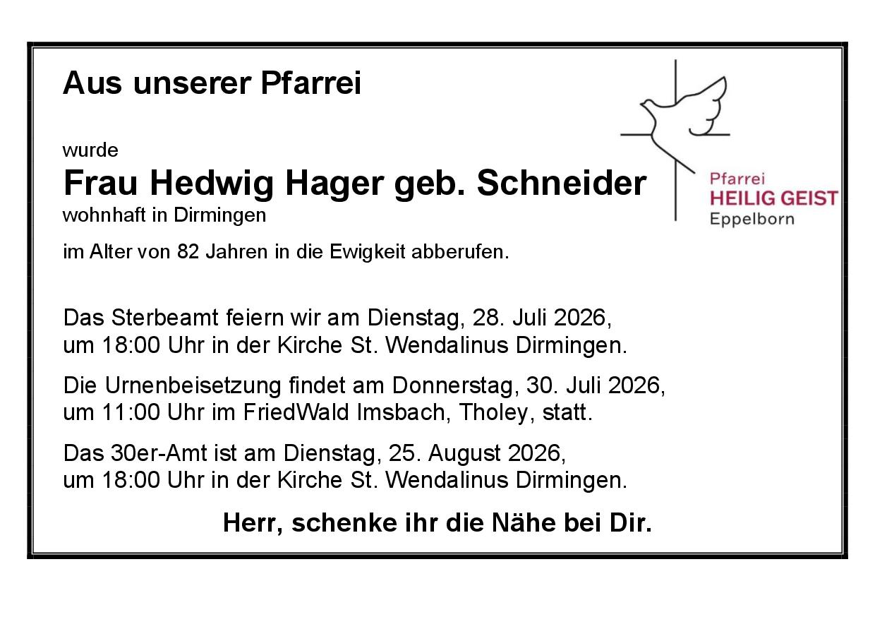 Hager, Hedwig geb. Schneider