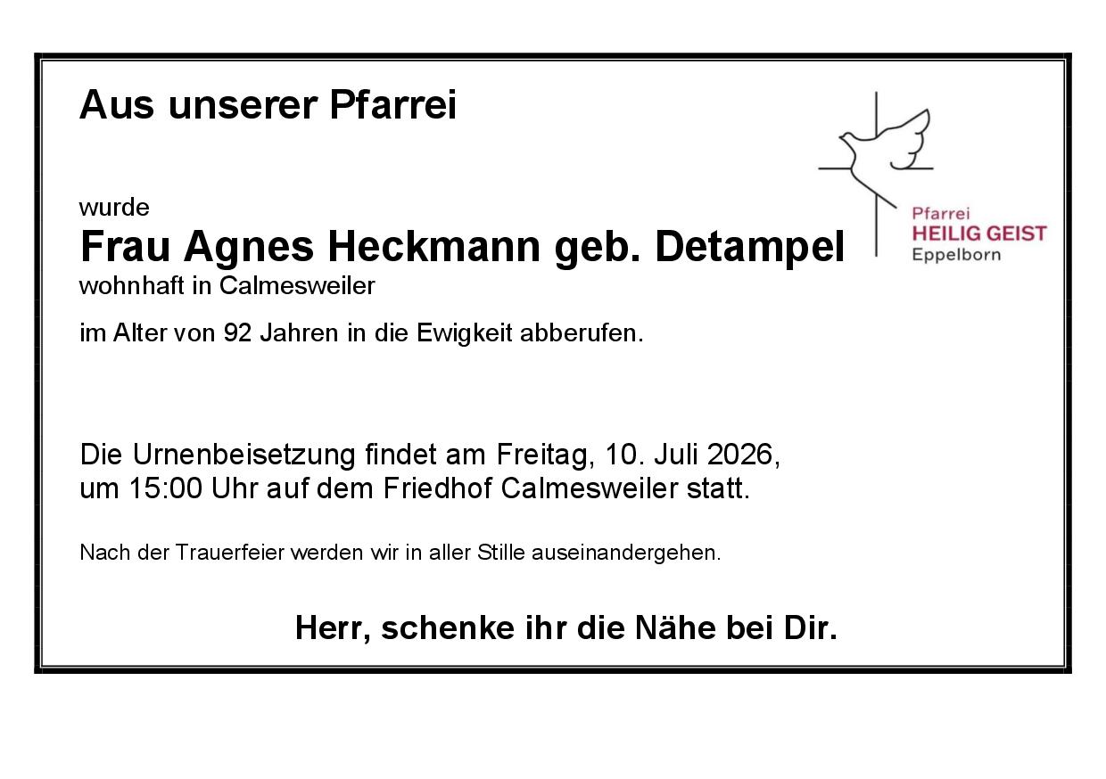 Heckmann, Agnes geb. Detampel