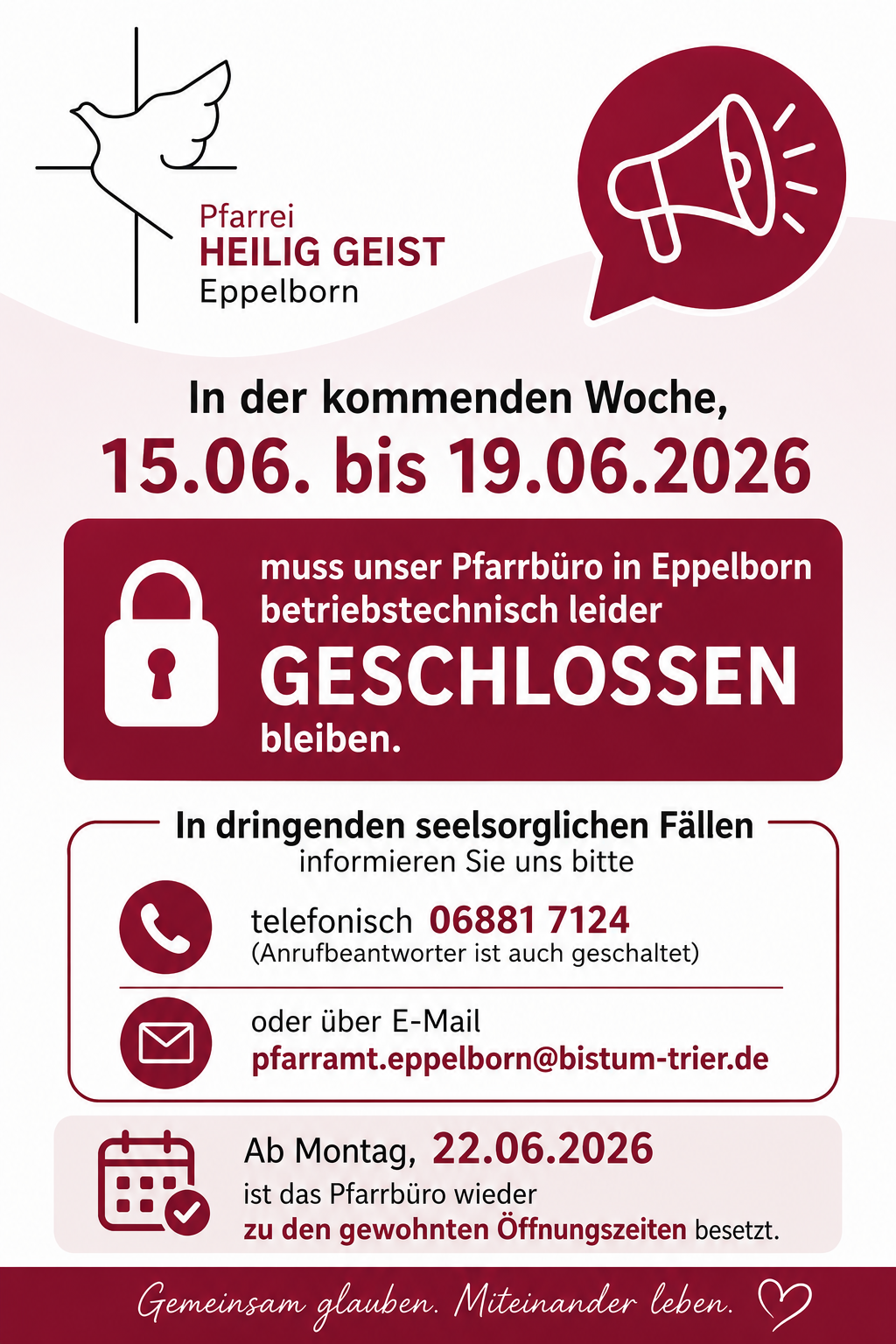 Pfarrbüro geschlossen